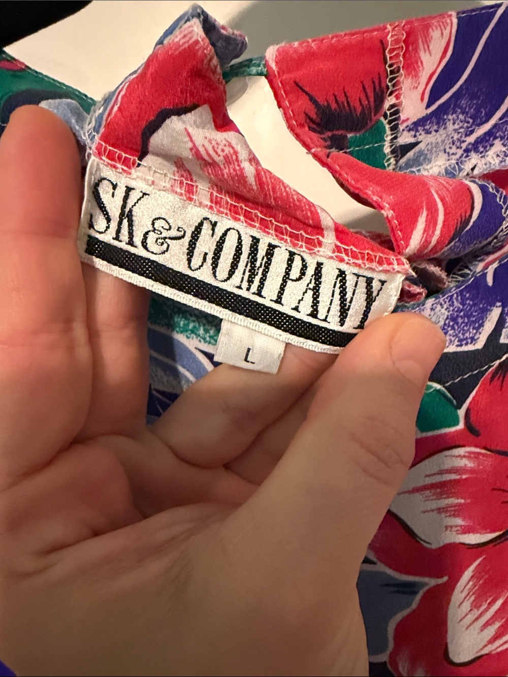 SK & Company Vintage Tropical Floral Short Sleeve Silk Shirt Purple, Red, Green - Picture 2 of 6